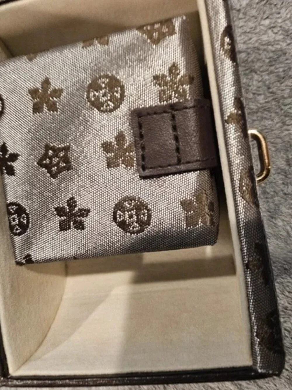 Brown Patterned Jewelry Travel Case with Top Handle